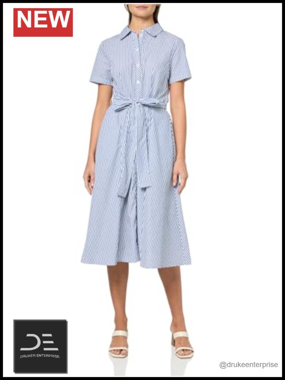 Short Sleeve Self Tie Shirt Dress Midi Collared A-Line
